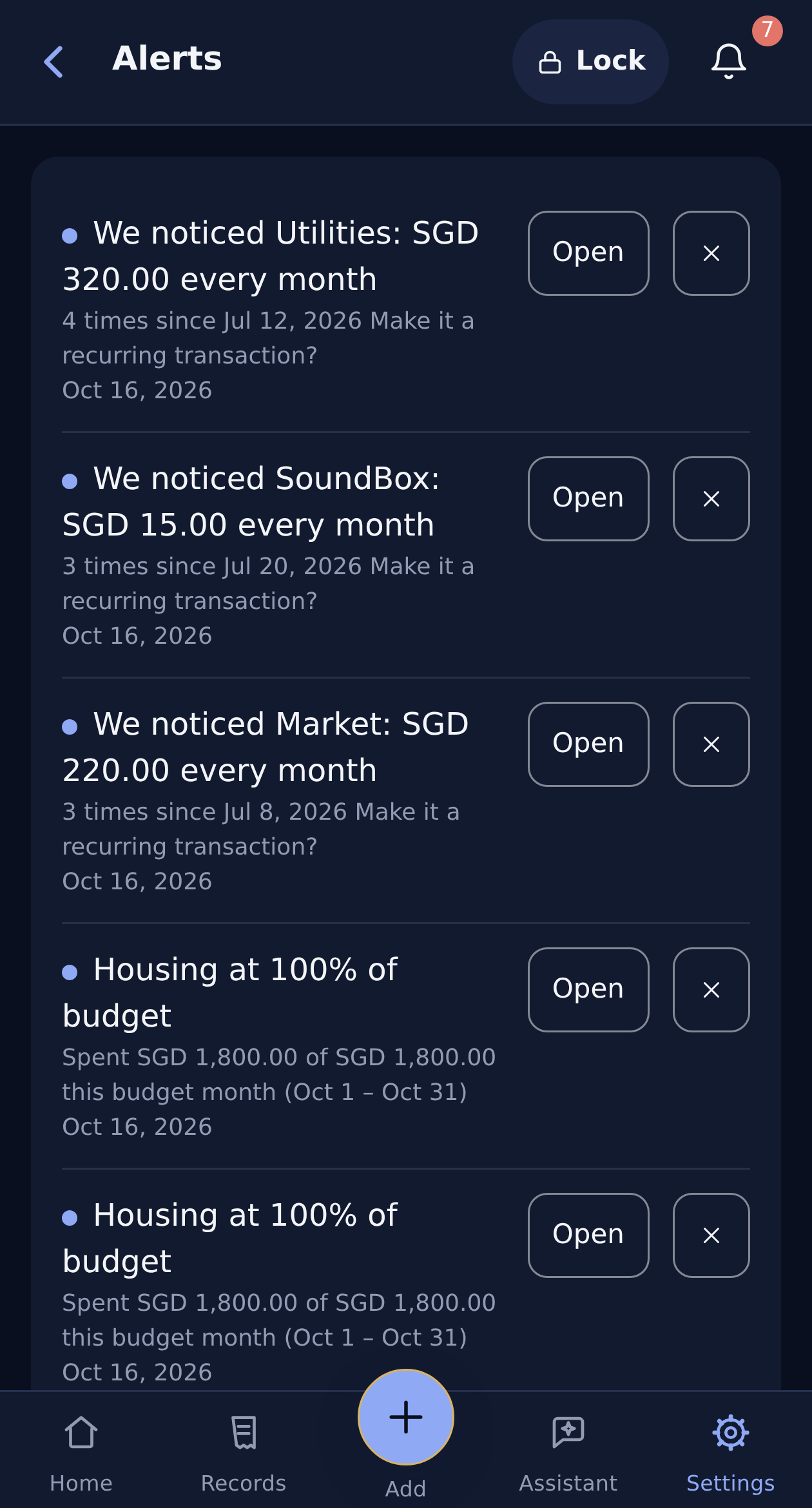 Alex’s populated in-app alerts