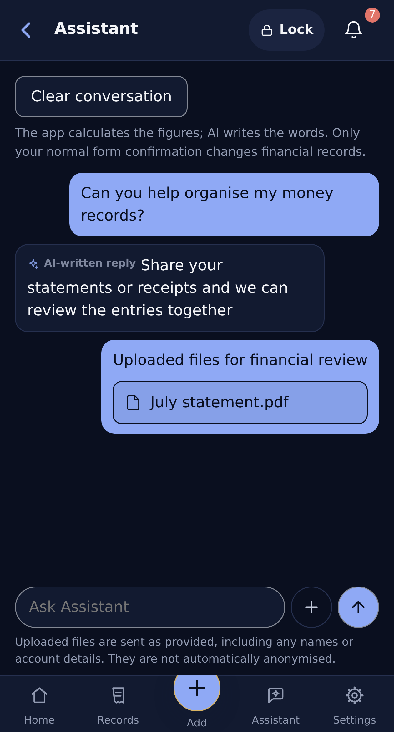 Assistant conversation about organising Alex’s records