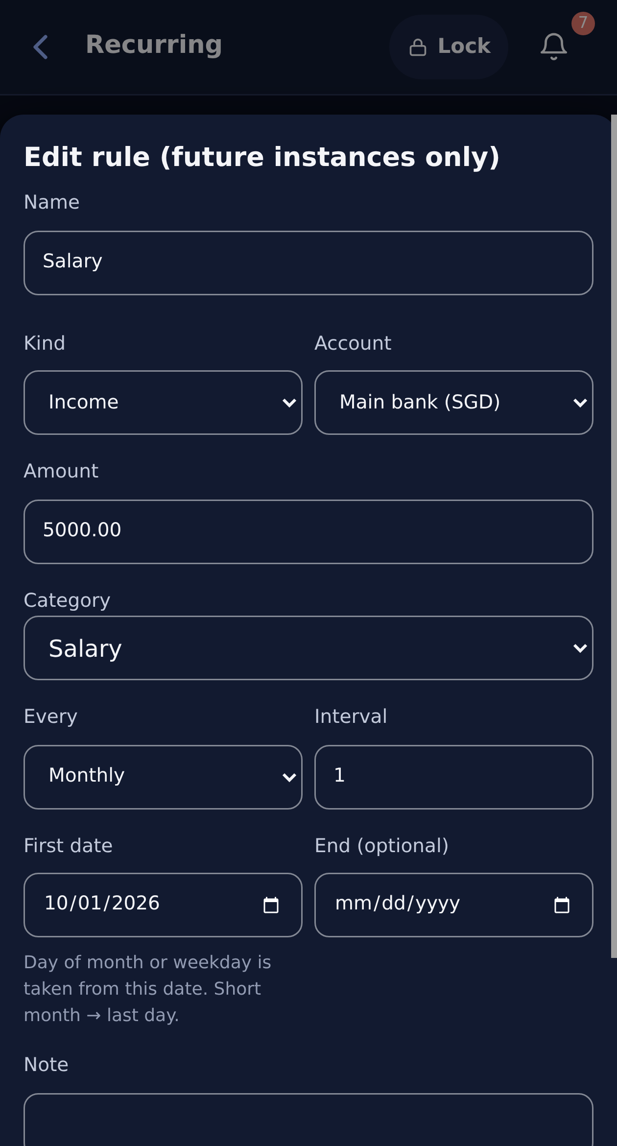 Native salary rule form with SGD 5,000 monthly income