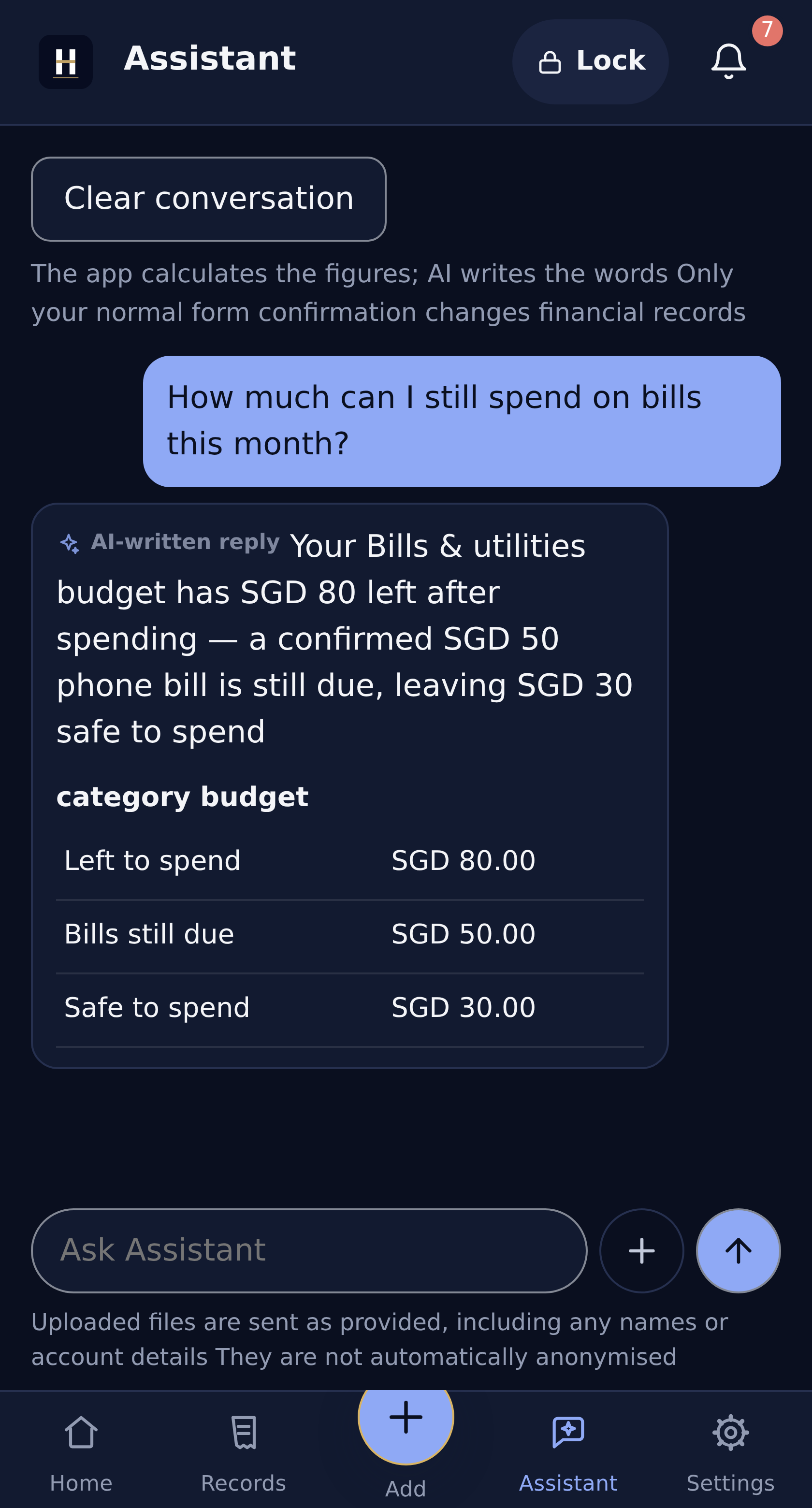 Assistant explains Alex’s category budget and upcoming bills